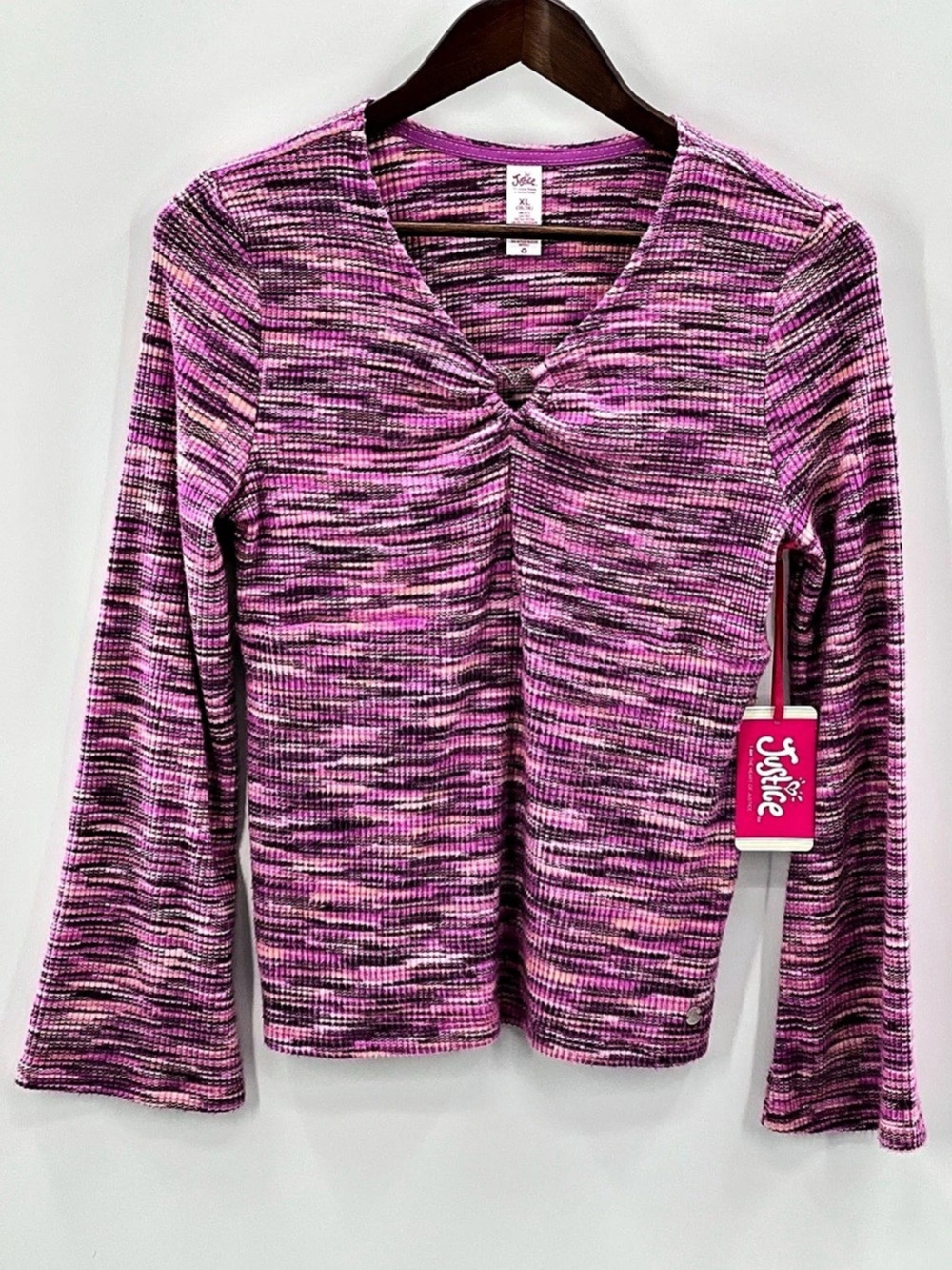552 Justice Space Dye Bell Sleeve Top Pink & Purple XL (16/18) NWT